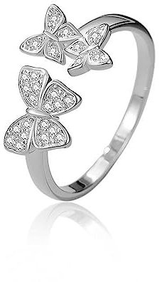 Schmetterling Ring für Damen 925 Sterling Silber Zirkonia Offener Ringe Verstellbarer Ring Verlobungsring Stapelbare Ring (Silber)