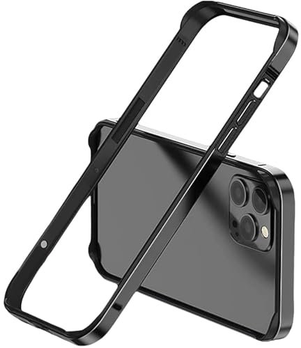LINPING Aluminium-Metall-Stoßrahmen-Hartschale für iPhone 15 pro max, schlanke Panzerung mit weicher Innenseite, erhöhtem Kantenschutz (Schwarz, für iPhone 15 pro max 6.7)
