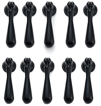 NUALLY Griffe for Schränke, europäischer amerikanischer Stil, Einloch-Anhänger-Zuggriff, Möbelbeschläge, antike Schubladenknöpfe for Schränke, Schränke, Kleiderschrank, 10 Stück (Farbe : Schwarz)