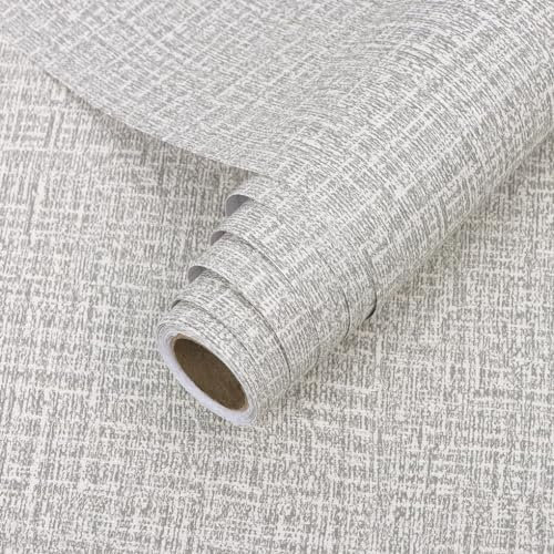 Arthome Papier Peint Adhesif Mural 40cmx10m Papier Peint Texturé en Toile D'herbe Auto Adhésif Amovible Papiers Peints Pour Chambre Coucher Salon Plan de Travail Revêtement Mural à Coller (Gris)