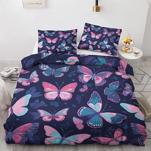 Funda Nordica Cama 90 Color De Tinta De Mariposa - Ropa de Cama Microfibra Suave, Juego de Funda Nórdica Reversible, Funda Edredon 135x200 cm y 1 Funda de Almohada 50x75 cm, con Cremallera