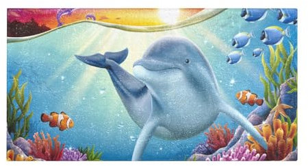 YOUJUNER Lange Badematte Süßer Delfin Badteppich Saugfähig Badvorleger weich rutschfest Badezimmerteppich Duschvorleger Duschmatte