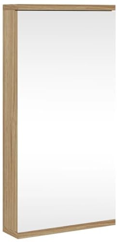 vidaXL Eck Spiegelschrank, Badschrank mit Spiegel, Hängeschrank Badezimmerschrank mit 2 Ablagen, Wandschrank Badmöbel Badspiegel, Eichen-Optik