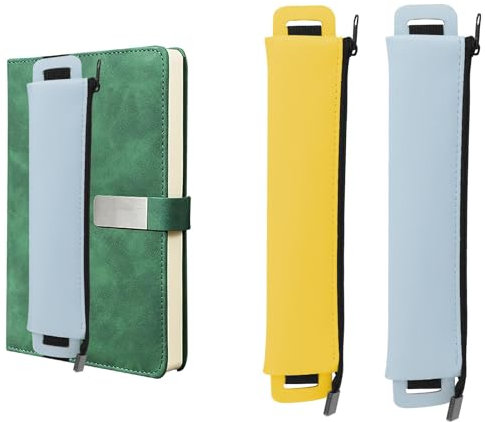 2 Stück Stifthalter Notizbuch mit Elastisch Band, PU Leder Federmäppchen mit Gummiband, Federmäppchen Bleistifthalter Pen Loop Tragbare Federmäppchen für Tablets Tagebücher federtasche erwachsene