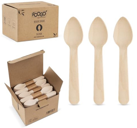 FOOGO Green 250pcs Disposable Wooden Dessert Spoons, FSC® Certified, 11cm Small Round Disposable Cutlery, for Icecreams, Jelly, Cakes, Sturdy Eco-Friendly Wooden Spoon, Like Bamboo Cutlery