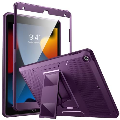 MoKo for iPad 10.2 Inch Case for iPad 9th Generation 2021/ iPad 8th Generation 2020/ iPad 7th Gen 2019, [Heavy Duty] Shockproof Full Protective Cover with Built-in Screen Protector, Dark Purple