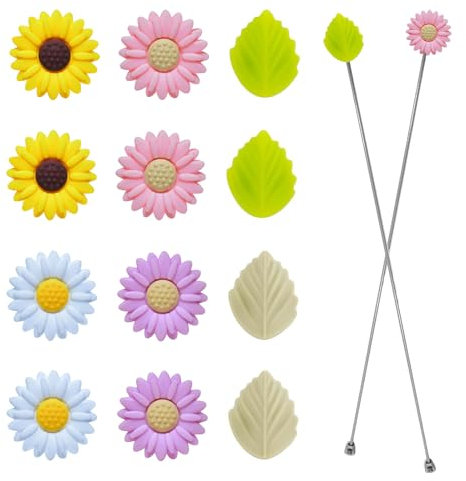 JINJUMEI 12 Stück Silikon-Stricknadelstopper, Maschenstopper für Stricknadeln Bunt Niedlich Blume Blatt Stricknadel Schutz Silikon Strickspitzen-Nadelkappen zum Stricken Quilten Nähen