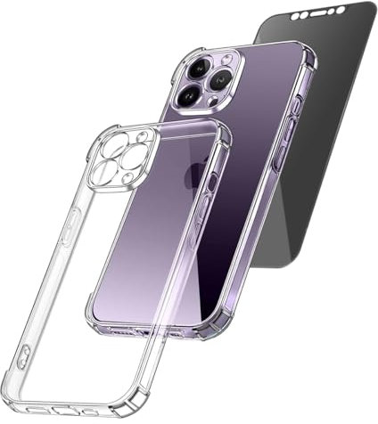 iTemizer Cover trasparente per lPhone 14 Pro Max antiurto silicone e protezione fotocamera con Ricarica MagSafe e protezione grado militare + Pellicola Ceramic Opaca Privacy lPhone