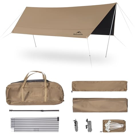 Naturehike Lona para tienda de campaña con postes, poliuretano impermeable de 18000 mm, anti-UV UPF2000+ para camping, refugio solar, mosca de lluvia, toldo de tienda de campaña para fiestas al aire
