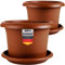 2friends Lot de 2 pots de fleurs ronds élégants de 50 cm de diamètre - Pot de fleurs d'extérieur de 50 cm de diamètre avec soucoupe - Pot de fleurs XXL avec drainage optimal - Terracotta