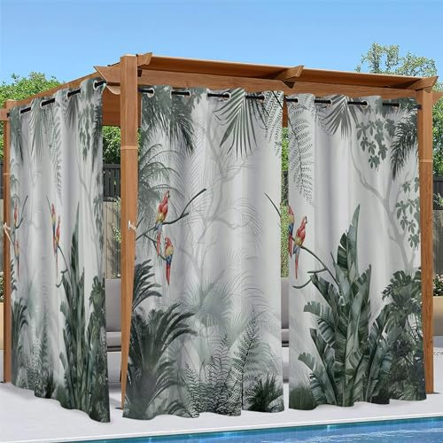 Linfye Rideaux D'extérieur Imperméable, Gris Rideau Exterieur Impermeable Perroquet Rouge Rideau pour Pergola Terrasse Cabane Tonnelle Jardin, Rideaux Occultant Thermiques 2 Pièces 132 x 213 cm