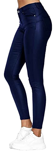 Onsoyours Femme Leggings en Similicuir Pantalon PU Court Collant Cuir Leggings Femme Taille Haute Sexy Push Up Crayon Jeans Basique Slim Bleu S