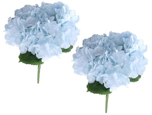 perfk 2 Stück Blumenstrauß, fühlt Sich echt an, Hortensienblüte mit Stiel, Kunstblume, Heimdekoration, künstliche Hortensien für Partys und Hochzeiten, Hellblau