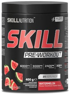 SKILL Nutrition Pre-Workout Watermelon | No-Crash Fokus & Energie | Xtenergy, TheaGreen, Vitacholine, Astragin | Mit Citrullin & Beta-Alanin | Vegan & Halal | Trainingsbooster Pulver