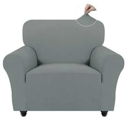 Easy-Going Stretch Sesselbezug, Rutschfester Sofa Überzug für Hund Katze, Waschbarer Fleece Couch Überzug Bezug, Küchensofa Couch Cover, 1 Stück Sesselhusse Sesselschoner mit Armlehnen, Hellgrau