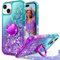 Unlicaku for iPhone 15 Case with Stand, Sparkle Glitter Case with Ring and Lanyard, Women Girls Luxury Cute Bling Diamond Protective Phone Cover for iPhone 15, Purple