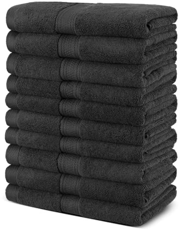 Myooka Badetuch Duschtücher Handtücher Saunahandtuch-Set Badehandtücher 100% Frottee Baumwolle 500g / m² | 50x100 cm oder 70x140 cm Grau, Schwarz, Lila oder Weiß (10er Set Grau, 50x100 cm)