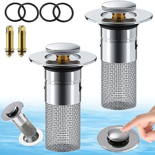 2Pcs 304 Edelstahl Abflussstopfen Waschbecken mit Sieb, Abflussstopfen Waschbecken Pop Up Filterstopfen Filter, Bad Waschbecken Haarsieb, für Waschbecken Bodenablauf Badewanne 34-40mm Abfluss Ablauf