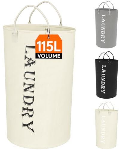 Lifewit Panier a Linge Pliable 115L, Corbeille a Linge avec Poignée Robuste, Grand Sac Linge Sale Faciles à Transporter, Bac a Linge pour Vêtements, Serviettes, Couvertures, Jouets, Blanc argenté-1
