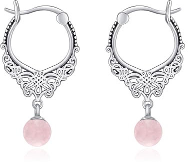 Orecchini realizzati con orecchini a cerchio in filigrana di quarzo rosa da donna in argento sterling