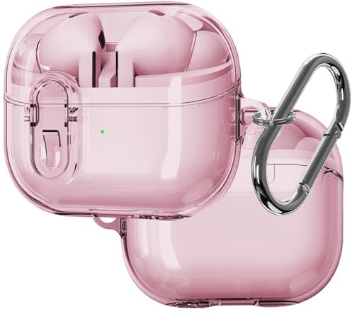 Ysnzaq Compatible with Samsung Galaxy Buds 3 Case, Clear TPU Anti-drop with Secure Lock, Wireless Charging, Keychain - Pink