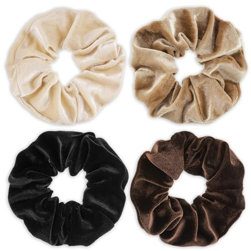 4Pcs Haargummi Damen Scrunchies Samt Haargummis Mädchen Neutrale Farben Haarbänder Elastische Zopfgummis Weich Gummibänder für Teenager & Frauen Dickes Lockiges Dünnes Feines Haar Pferdeschwanz