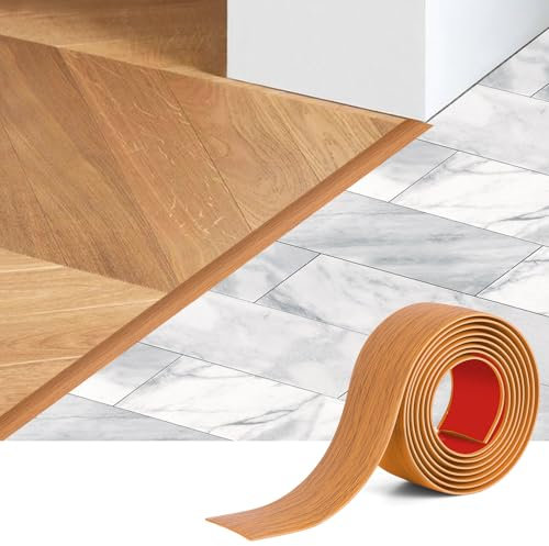 2M Floor Transition Strip for for Vinyl, Laminate, Wooden, Tile Flooring, Self Adhesive Threshold Strips for Doorways, Floor Flat Divider Strip for Joining Floor Gaps(5cm,Yellow Wood Grain)