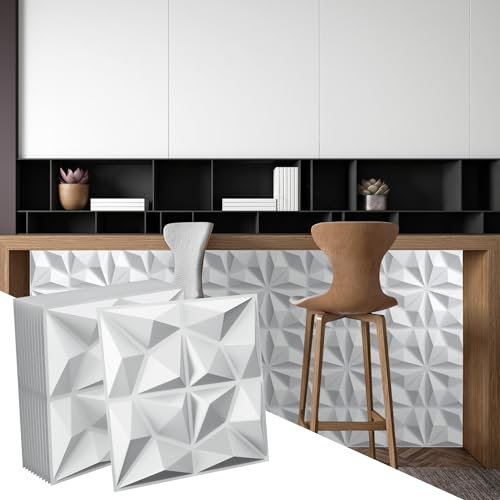 XMTECH 3D Wandpaneele 6m² Wandverkleidung Deckenpaneele Decke Deckenverkleidung Paneele Deckenplatten, Wanddeko Wandtattoos Wall Deko Panel 50x50 cm, Diamant Weiß A