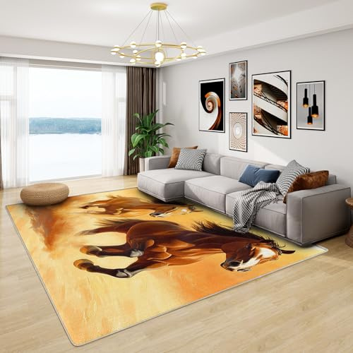 Pferde Teppich Mädchen - Teppich Wohnzimmer Schlafzimmer Kinderzimmer Pferd, Großer Teppich Pferdemotiv, Weich Kurzflor & Waschbar & rutschfest Wohnzimmerteppich, Kinderteppich, 140x200 cm