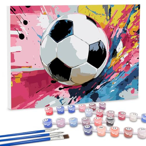 Pintar por Numeros Fútbol,Pintar por Numeros Niños,DIY Pintura por Números con Marco,Kit de Pintura al óleo de Lienzo DIY para con Pinceles y Pinturas Acrílicas,para DIY Decoracion Pared(30×40cm)