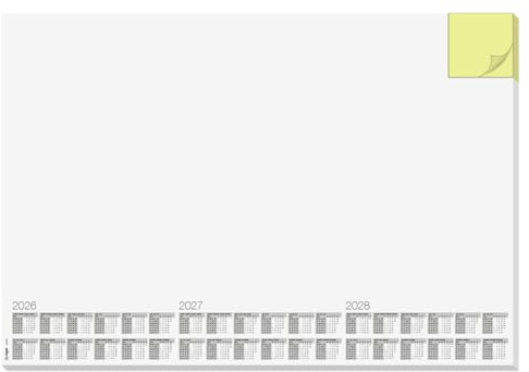 SIGEL H6490 Pappersskrivbordsunderlägg 3 år och veckokalender, memodesign, vit med integrerat gult anteckningsblock, A2 (59, 5 x 41 cm), vit och gul, 30 ark