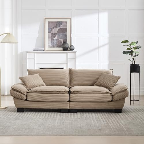 AUKWIK Modernes 2 Sitzer Sofa Doppelsofa, Kleines Stoffcouch mit Armlehne, Ecksofa Couch Loungesofa mit 2 Kissen für Wohnzimmer/Wohnung/Büro, Khaki