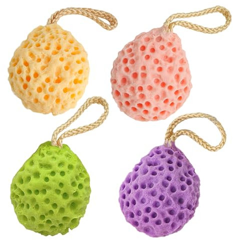 4 Stück Duschschwamm Körper,Dusche Ultraweich Badeschwamm,Waschschwamm Körper,Sanfter Peeling Schwamm Körper,Baden Wabenschwamm Natürlicher Viel Schaum Duschzubehör,Körperschwamm für Frauen Männer