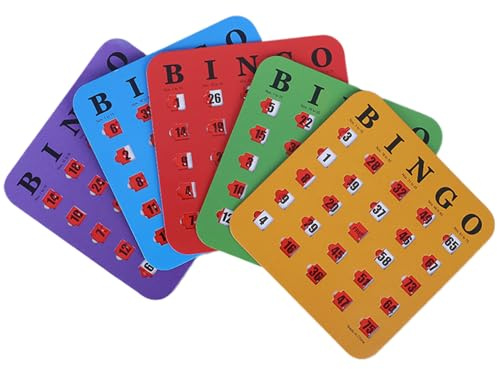 Bingo Karten Wiederverwendbar - 5er-Set Mit Schieber-Verschluss | Gesellschaftsspiel Zur Förderung Von Logik & Denkfähigkeit Für Zuhause Schule Büro Veranstaltungen Camping