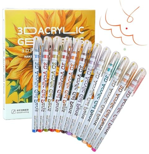 Opdestn 3D Acryl Gel Pen, Acryl Farbmarker Set Für Steine, Wasserbasierte Zeichenstifte Für Holz Stein Leinwand Stoff Scrapbook Karten Doodle Basteln