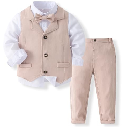 Yaopelky Ensemble de Costume Formel pour bébé garçon avec Gilet et nœud Papillon, Robe, Chemise, Pantalon, Tenues de Mariage pour garçons