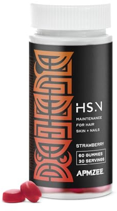 APMZEE HSN Hair, Skin & Nails Gummies | 60 Vegan Gummies | Biotin, Vitamin C, Zinc & Selenium | Supports Hair Growth, Stronger Nails & Skin Health | Strawberry Flavour | Beauty & Nutritional Support