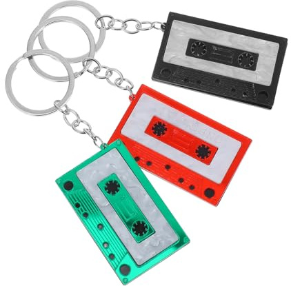 Parliky 3 STÜCKE Teiliges Geometrische Retro Kassettenband Schlüsselanhänger aus Acryl Doppelseitiger Anhänger in Schwarz Rot Grün Handgefertigt Modisches Accessoire für Damen
