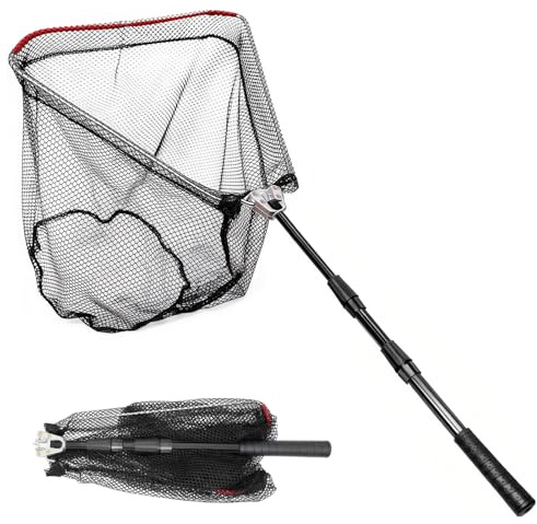 Gykutix Épuisette Pêche Pliable 130cm, Filet de Pêche en Nylon Recouvert de Caoutchouc avec Poignée Télescopique, pour La Pêche de Carpe, Truite, Crevette en Étang, Bassin, Rivière