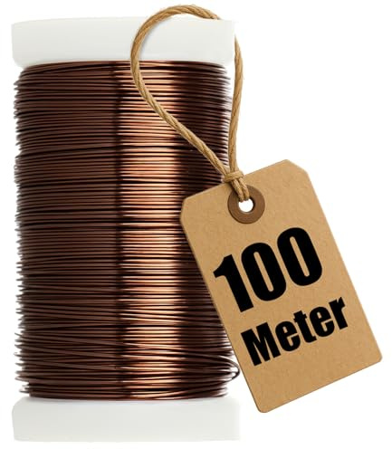 com-four® Edelstahldraht zum Basteln und Modellieren 100 m | Blumendraht für Gestecke - umwickelter Basteldraht in braun - Modellierdraht - Ø 0,37 mm