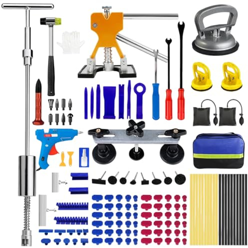 HiNADA 139Pcs Auto Dellen Reparaturset, Auto Reparatur Ausbeulwerkzeug Lackfreies Dent Reparatur Puller Kit PDR Werkzeugset für Karosserie, Hagelschaden & Beulenentfernung
