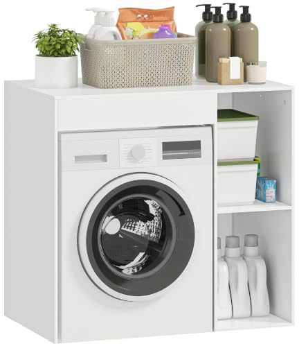 HOMCOM Meuble Machine à Laver 2 Compartiments Ouverts 96x60x90,5cm Blanc | Armoire Machine a Laver et Sèche-Linge, Large Plateau, Meuble de Salle de Bain et Buanderie