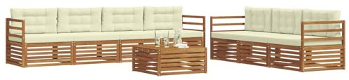 vidaXL Outdoor-Sofagarnitur mit Kissen 8 pcs Natur und Creme, Gartenlounge, modernes Outdoor-Sofa-Set, langlebige Terrassenmöbel, Bequeme Sitzmöglichkeiten