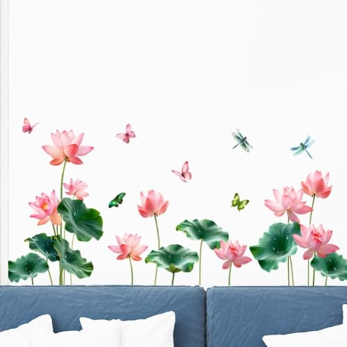 Lotus Libellen-Wandaufkleber, chinesischer Stil, Blumenblätter, Aufkleber für Zuhause, Büro, Fenster, Spiegel, Dekoration, entfernbares Vinyl, Kunst, 60 x 90 cm (D)