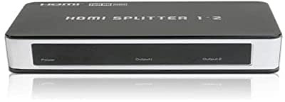 HDGear HSP0102B - Répartiteur HDMI 1x2 avec amplificateur de signal intégré, alimentation et manuel inclus. 1x HDMI A femelle (entrée) à 2x HDMI A femelle (sortie). Couleur: noir/ argent