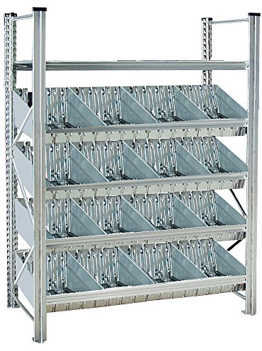 Schüttgutregal verzinkt mit 16 Abteilen, HxBxT 2000x1290x525 mm, 4 Ebenen