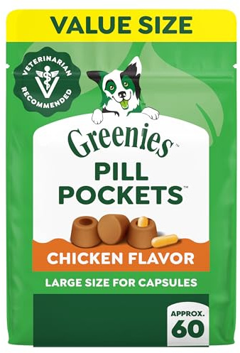 Greenies Pill Pockets for Dogs Large Size, Dog Treat Pouch for Capsule Medication, Chicken Flavor, 15.8 oz. Pouch