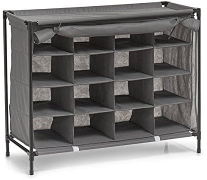 Zeller 14615 Textil-Schuhregal, 16 Fächer, Vlies/Metall, Stoff, grau, 84 x 35 x 66 cm