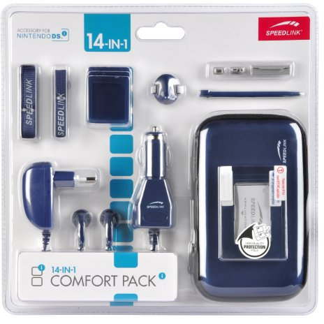Speedlink Zubehör für Nintendo Handheld (Tasche/Kopfhörer/Ladekabel Steckdose und KFZ/Touchpen/Spielhülle/Mikrofasertuch/Trageriemen) blau