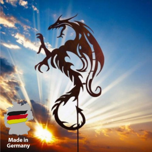 Gartenstab myst. Drache 145cm Rost Handarbeit Metall Gartenstecker Deko